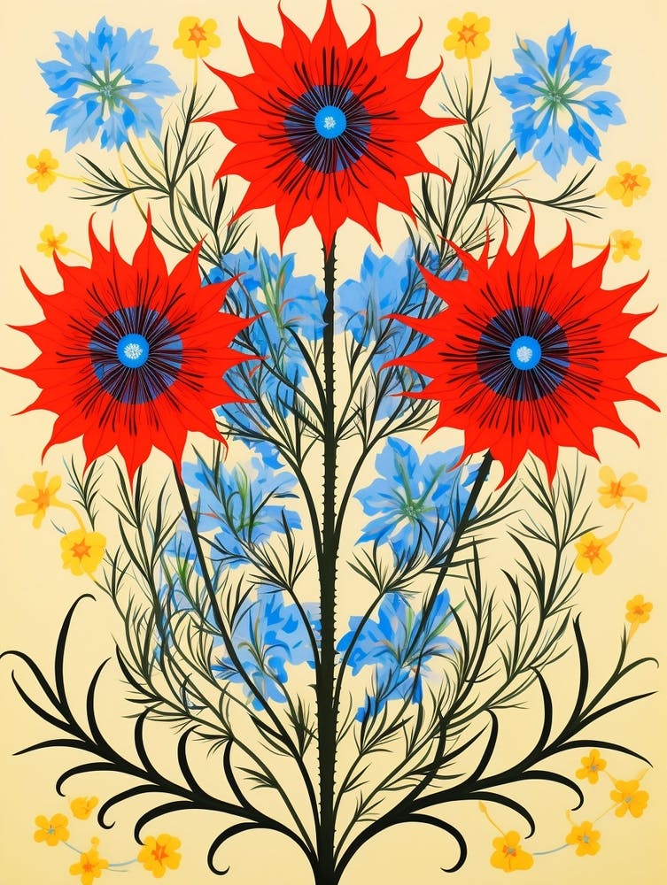 Flower Motif Painting Love In A Mist Nigella 3