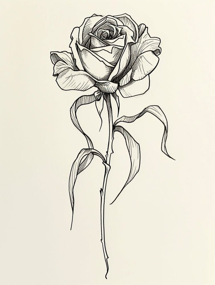 English Rose Black And White Line Drawing 22