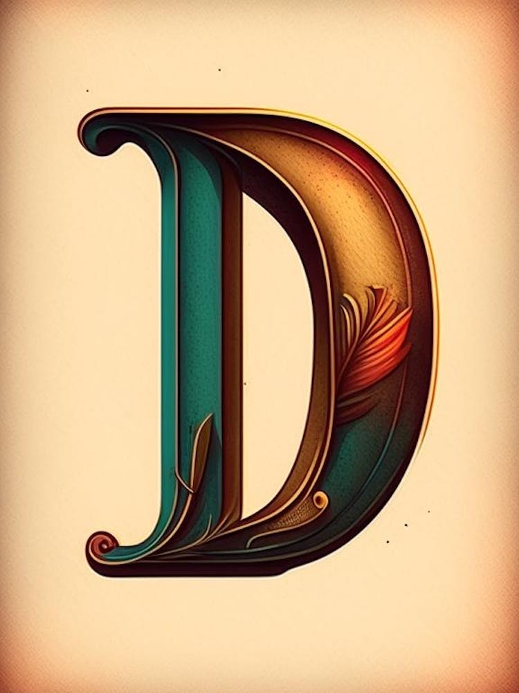 D, Letter, Alphabet Retro Drawing 1