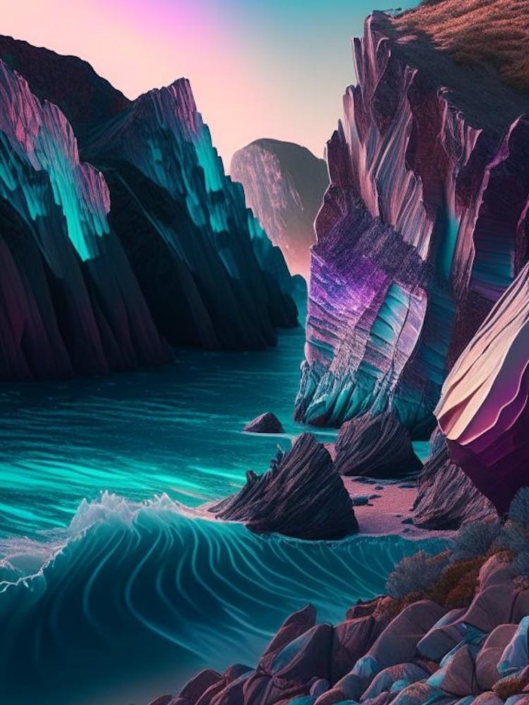 Coastal Cliffs And Rocky Shores, Waterscape Holographic 1