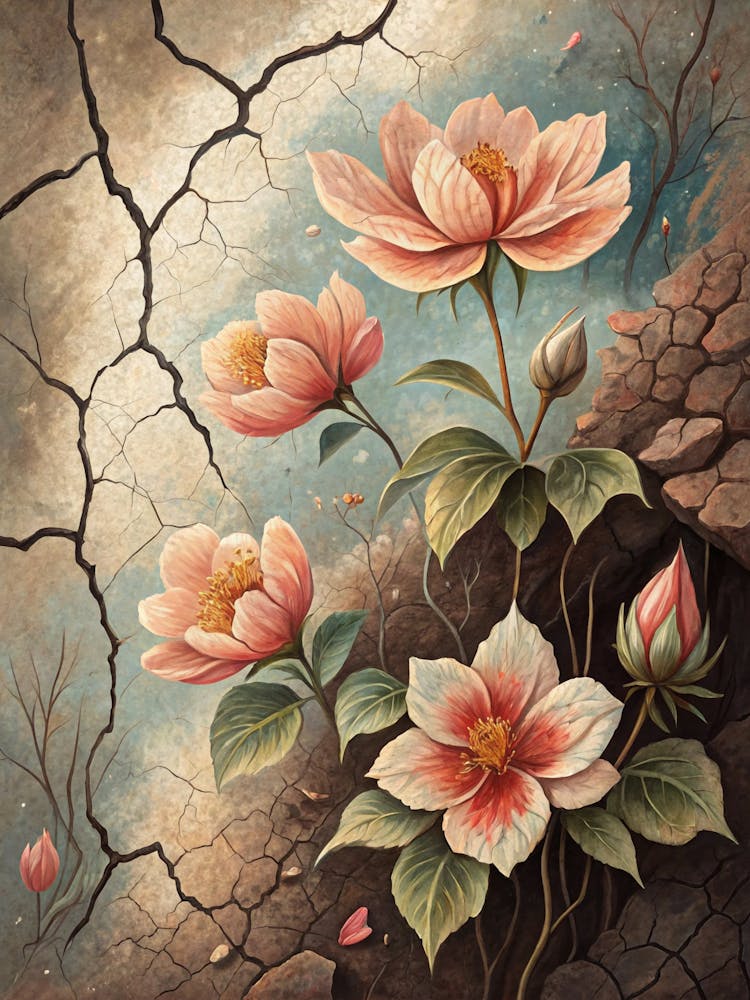 Oil Painting Style Organic Floral Shapes Emerging