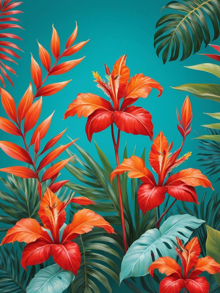Tropical Flowers And Leaves