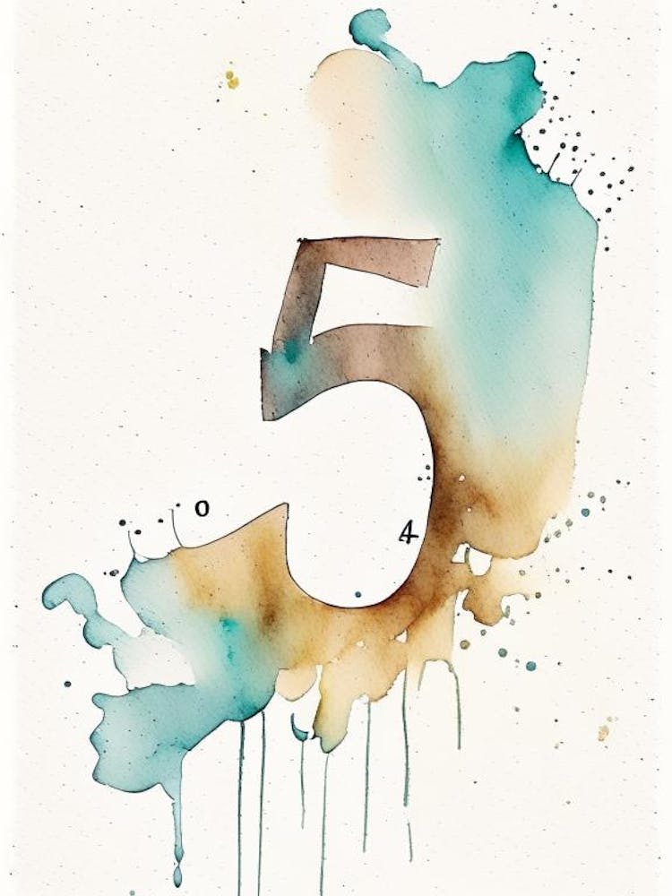 5, Zahl, minimalistisches Aquarell Bildung 1
