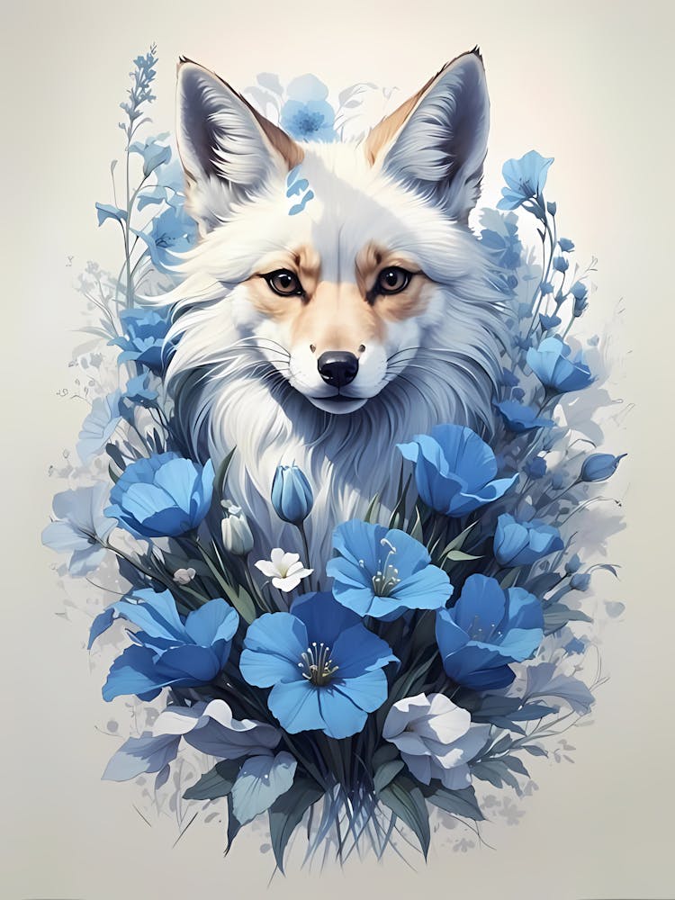 Fox With Blue Flowers