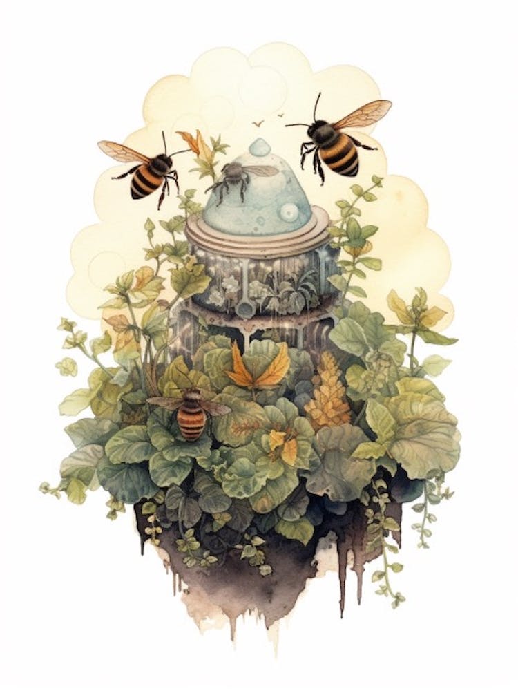 Resin Bee Beehive Watercolour Illustration 3