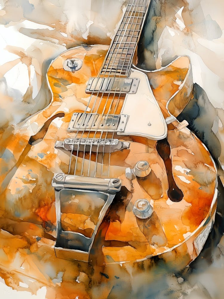 Watercolor Guitar Painting 3