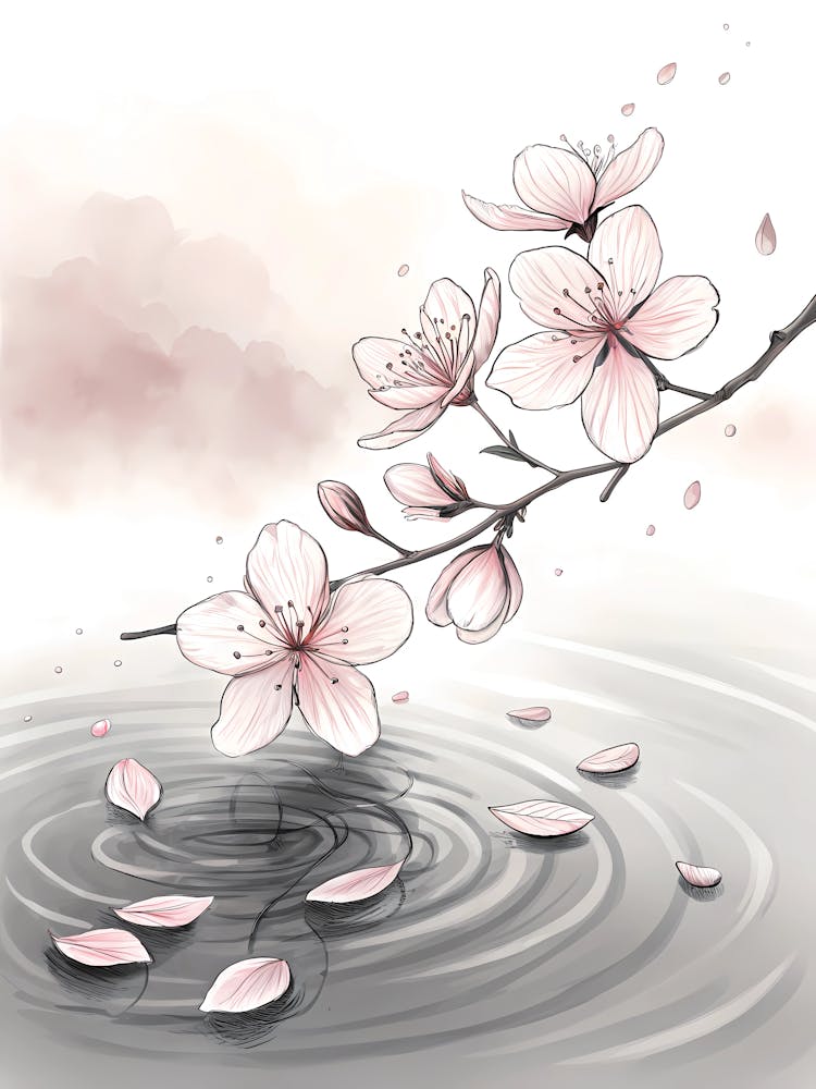 Minimalist Ink Sketch Of Minimalist Sakura Petal