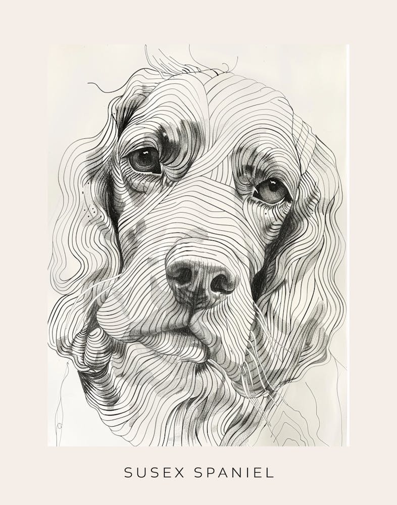 Susex Spaniel Dog Line Sketch 1 Poster
