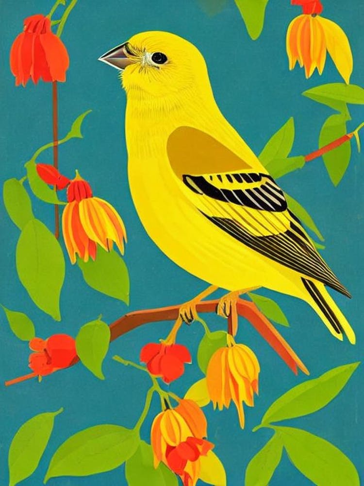 Yellowhammer 2 Midcentury Illustration Bird
