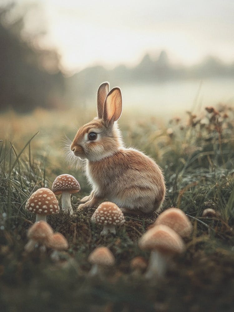 photography of a rabbit in a Whimsical woodland – soft golden light, earthy browns – cozy and enchanting nature – in the style of storybooks – ideal for nurseries, forest themed rooms, or cozy bedrooms 1