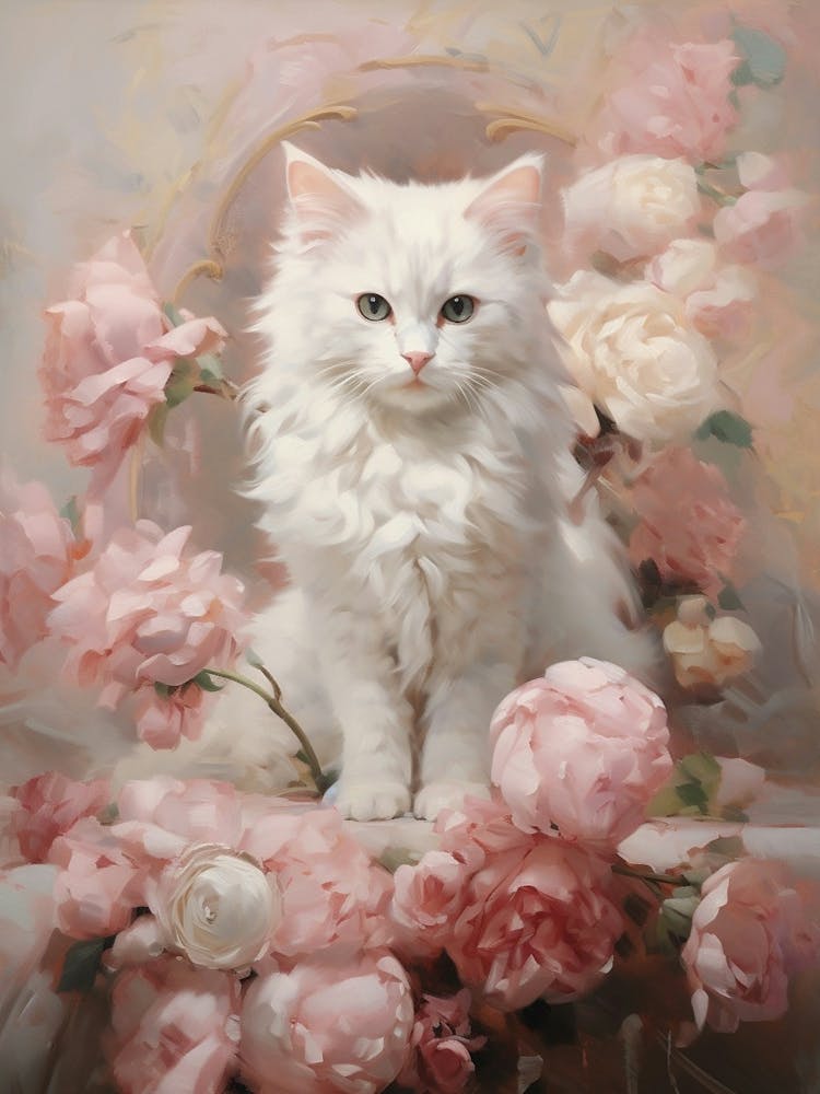 Cat With Blush Pink Flowers Rococo Style 5
