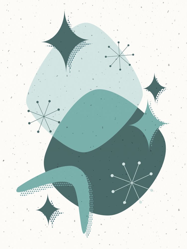 Retro Mid Century Atomic Age Abstract 17 Teal