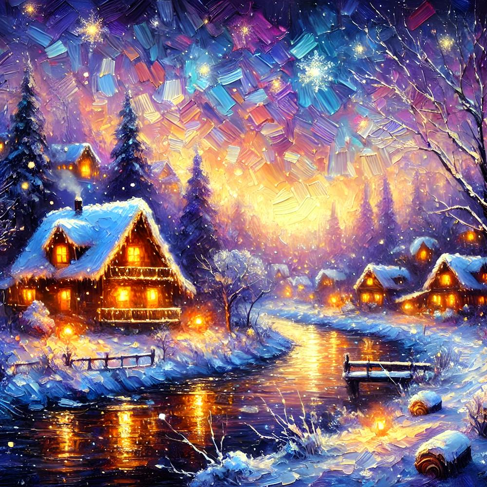 Winters Embrace Twilight In The Snowy Village