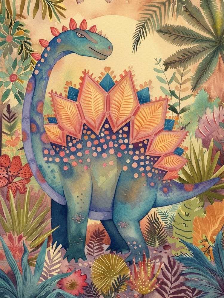 Pastel Pattern Rainbow Stegosaurus Dinosaur 1