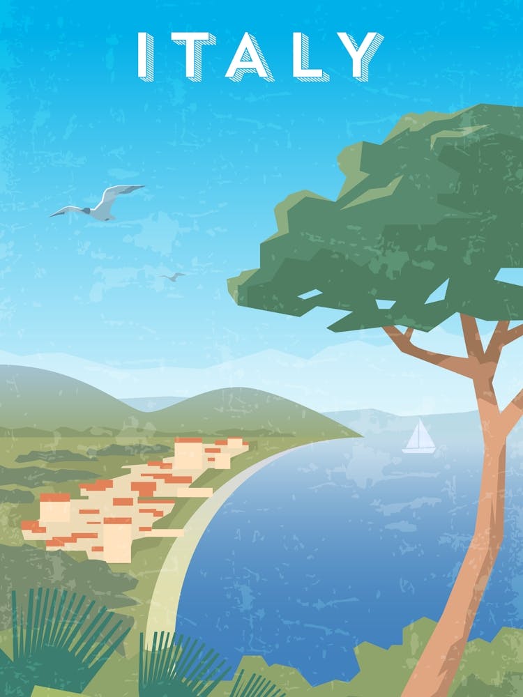 Italy — Retro travel minimalist poster