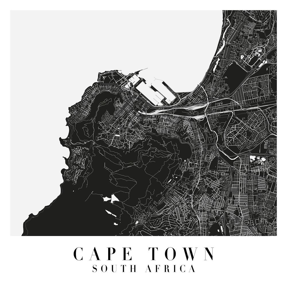 Cape Town South Africa Minimal Black Mono Street Map  Square