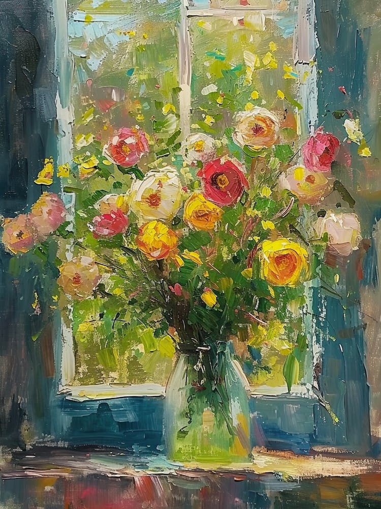 Ranunculus Flowers On A Cottage Window 3