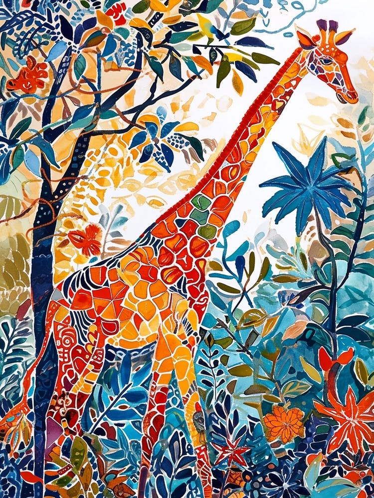 Giraffe Gazing Into The Trees Watercolour Style 2