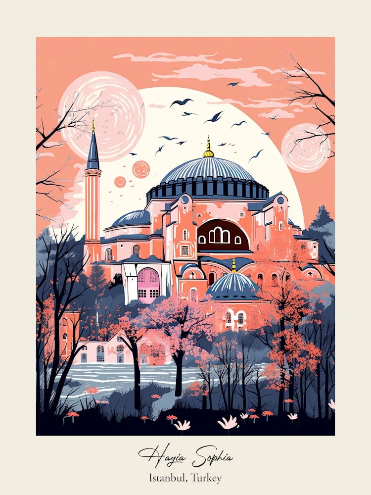 Hagia Sophia   Istanbul, Turkey   Cute Botanical Illustration Travel 0 Poster