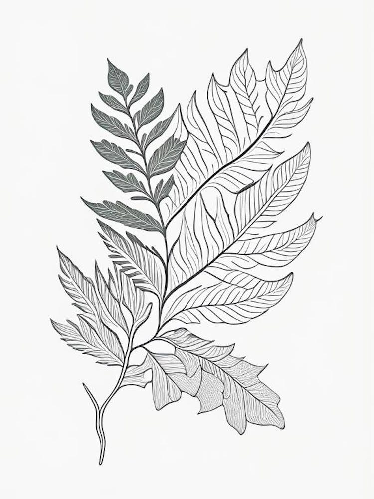 Curry Leaf Herb William Morris Inspired Line Drawing 1