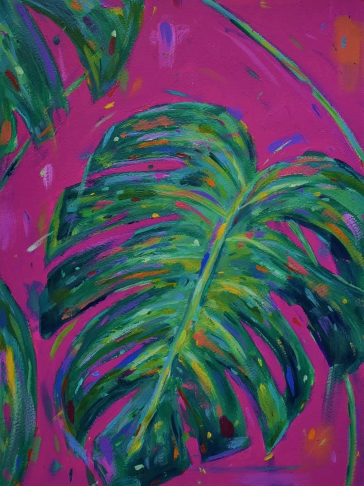 Monstera Leaf Green In Pink