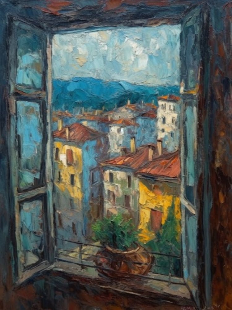 Window View Of Florence In The Style Of Expressionism 1