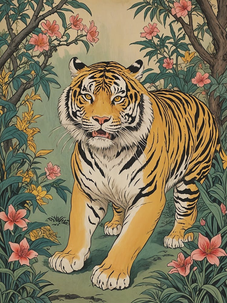 Tiger In The Floral Jungle