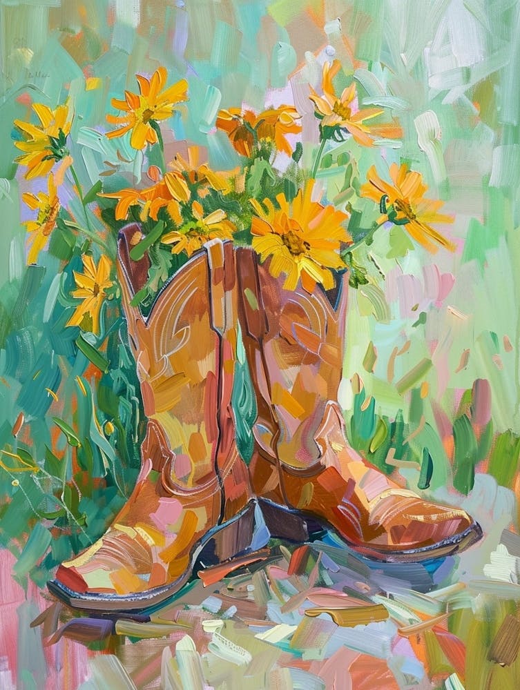 Bottes de Cowboy et Fleurs Sauvages Golden Ragweed