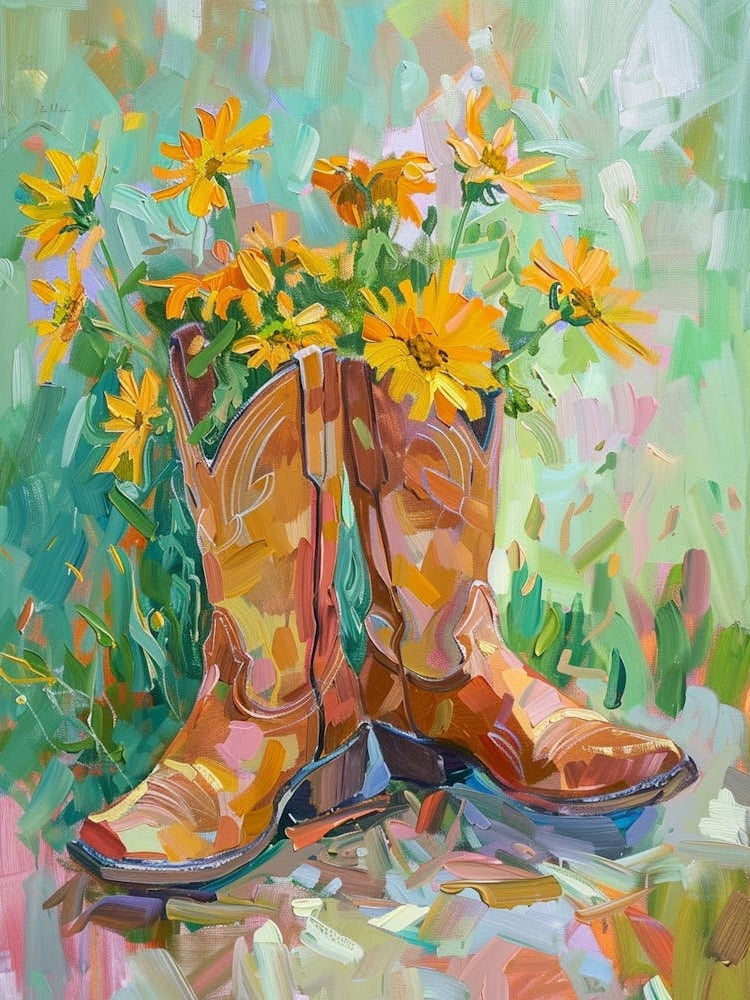 Cowboy Boots And Wildflowers Golden Ragweed