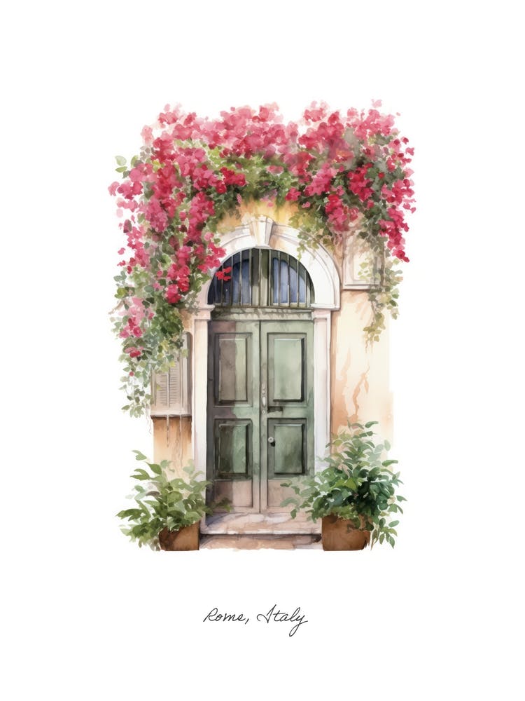 Rome, Italie   Portes Méditerranéennes Peinture à l'Aquarelle 1 Affiche