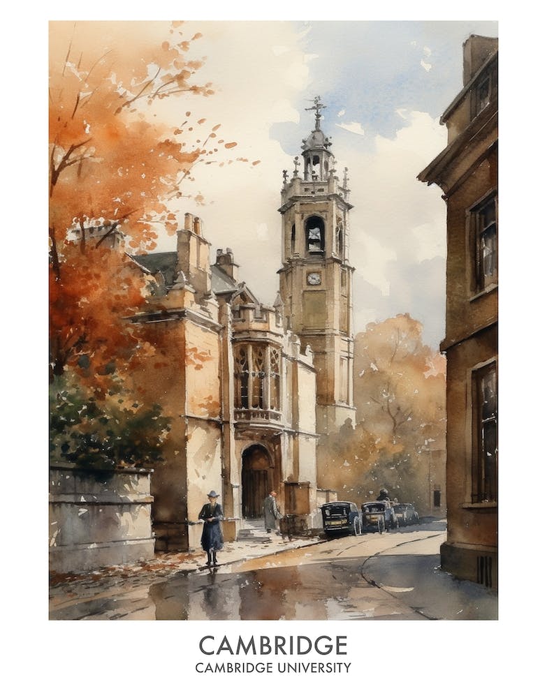 Cambridge University 6 Aquarell Reise-Poster