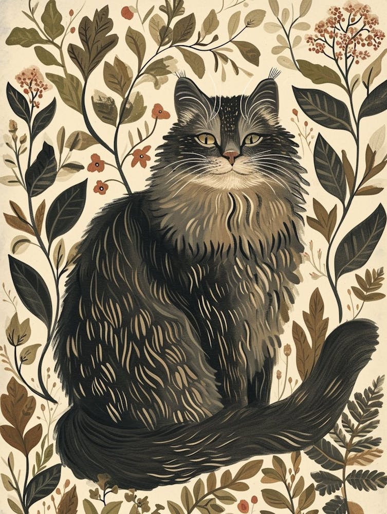 Norwegian Forest Cat Japanese Illustration 1