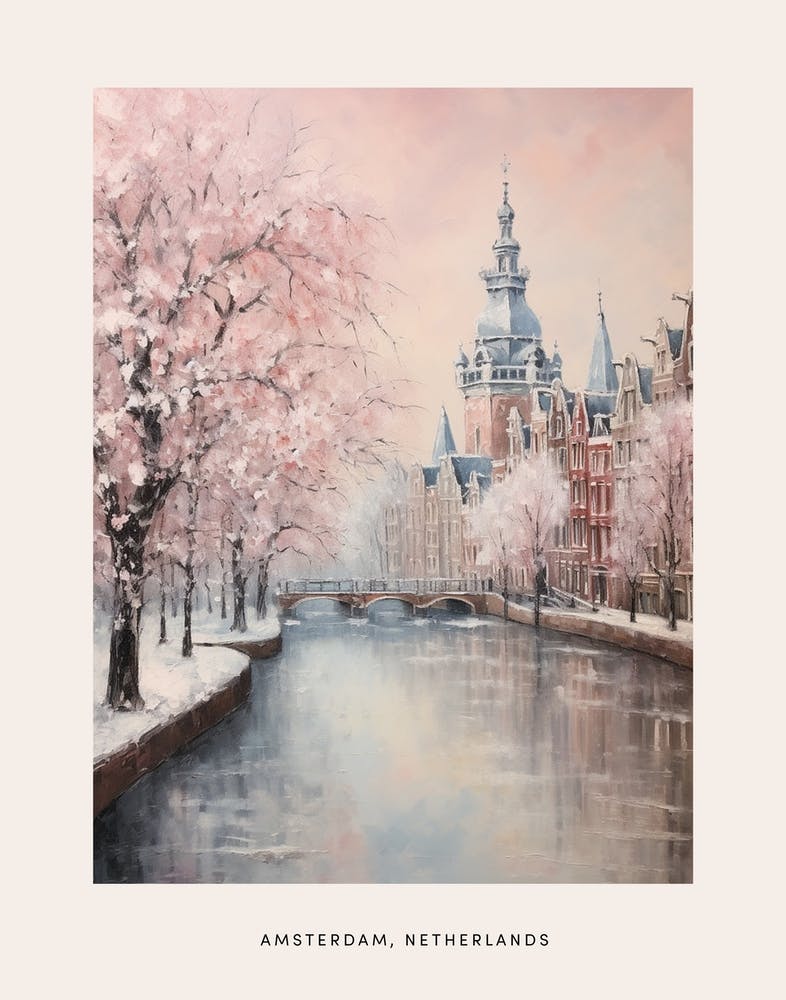 Dreamy Winter Painting Poster Amsterdam Netherlands 4
