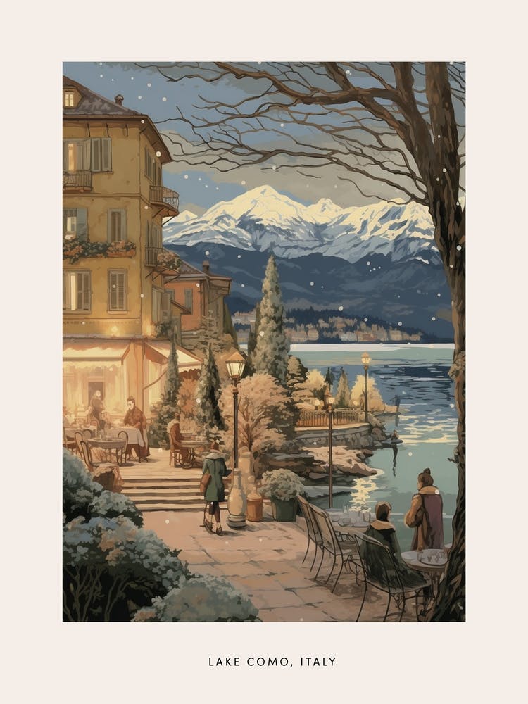 Vintage Winter Poster Lake Como Italy 2
