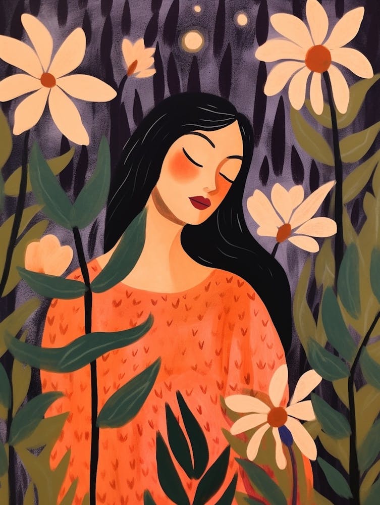 Woman With Autumnal Flowers Moonflower 1