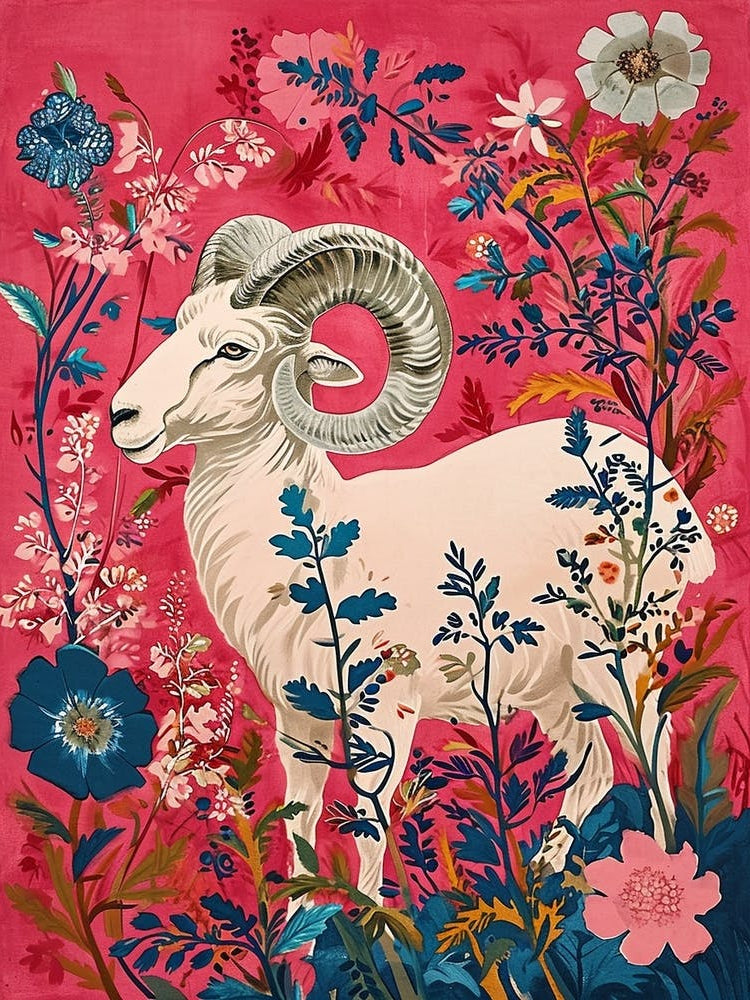 Floral Animal Painting Ram 1