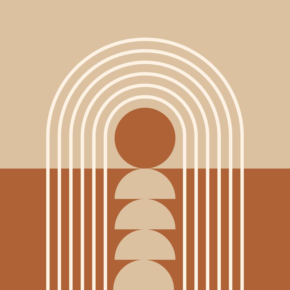 Sunrise Sunset Midcentury Modern Geometric Abstract 10 In Brown Beige 02