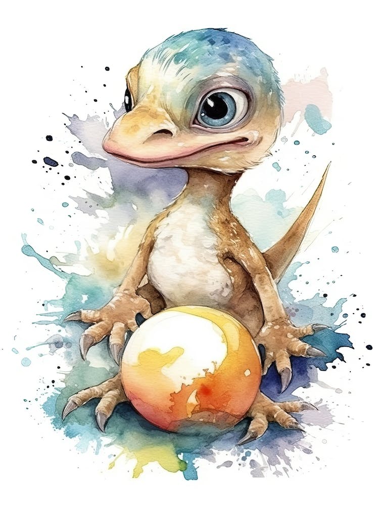 Velociraptor Cute Dinosaur Watercolour 4
