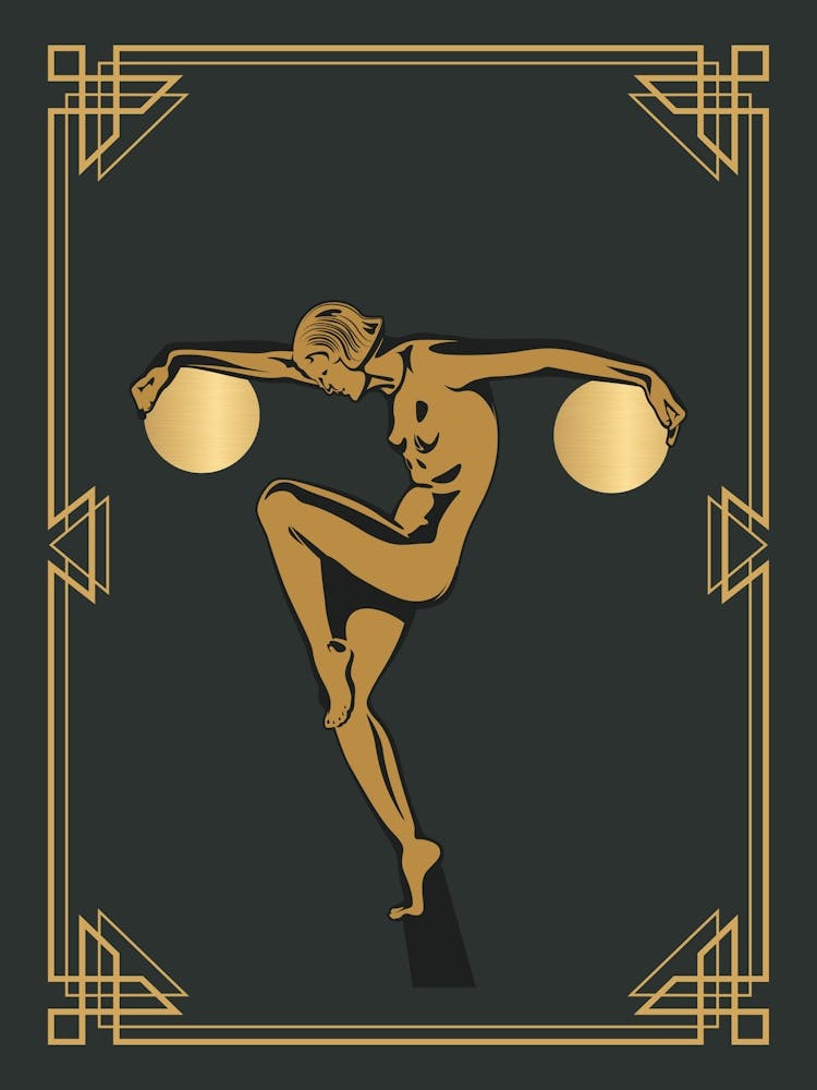 Art Deco Woman Print 3 Black & Gold