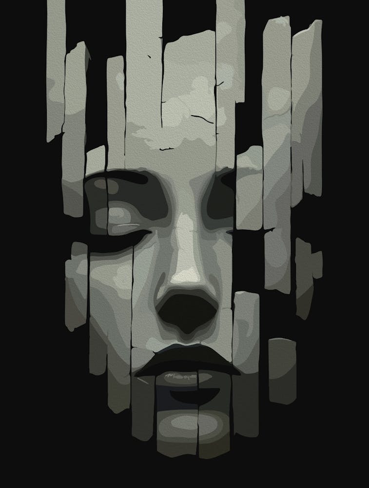 Fragmented Serenity – Surreal Digital Portrait Of A Cracked Face