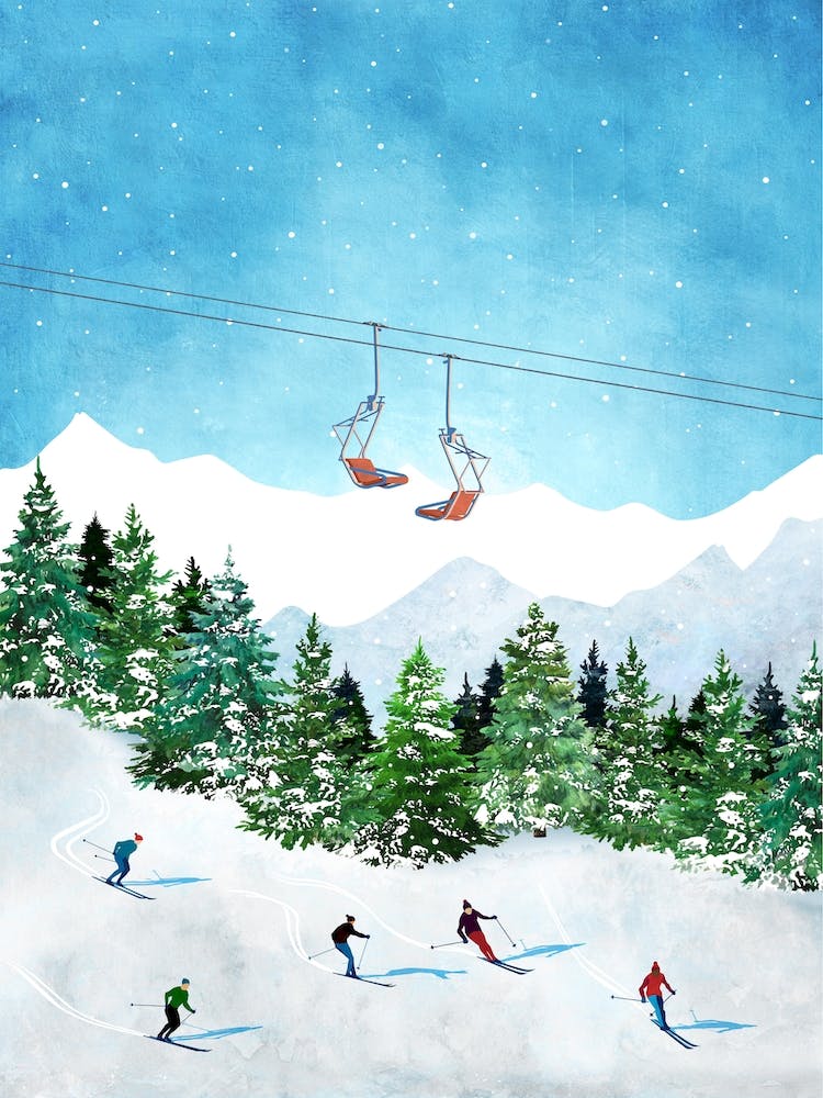 Ski Print, Skiing Print, Ski Gift Print, Ski Wall Art, Ski Mountain Print, Ski Poster, Group Ski Print, Ski Art, Cross Country Ski Print