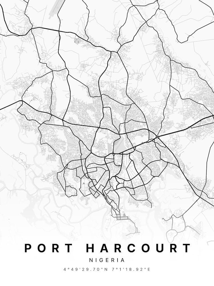 Port Harcourt Nigeria White Map
