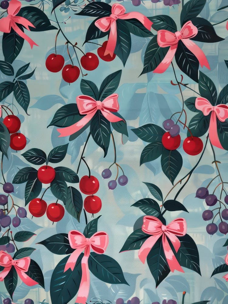 Motif Folk Cerises Et Nœuds 3