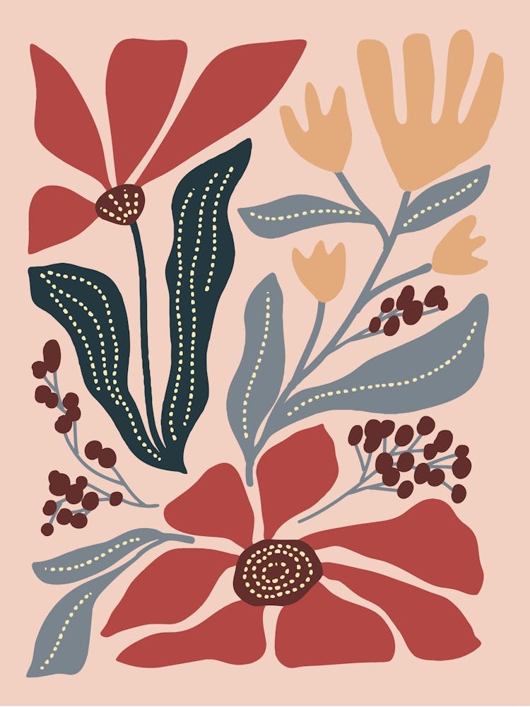 Boho Flowers Red And Blue