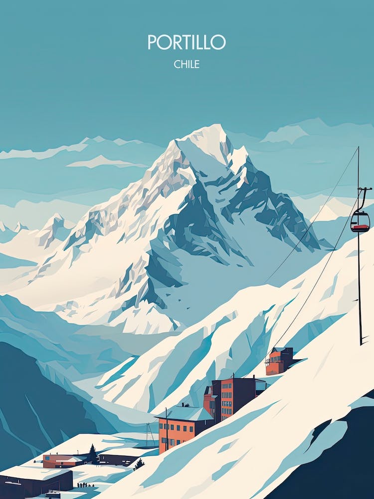 Poster Of Portillo   Chile, Ski Resort Illustration 2