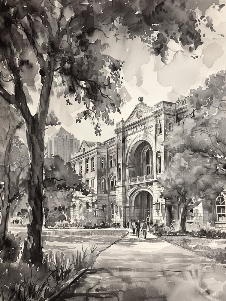 The University Of Texas At Austin Austin Texas Black And White Watercolour 2