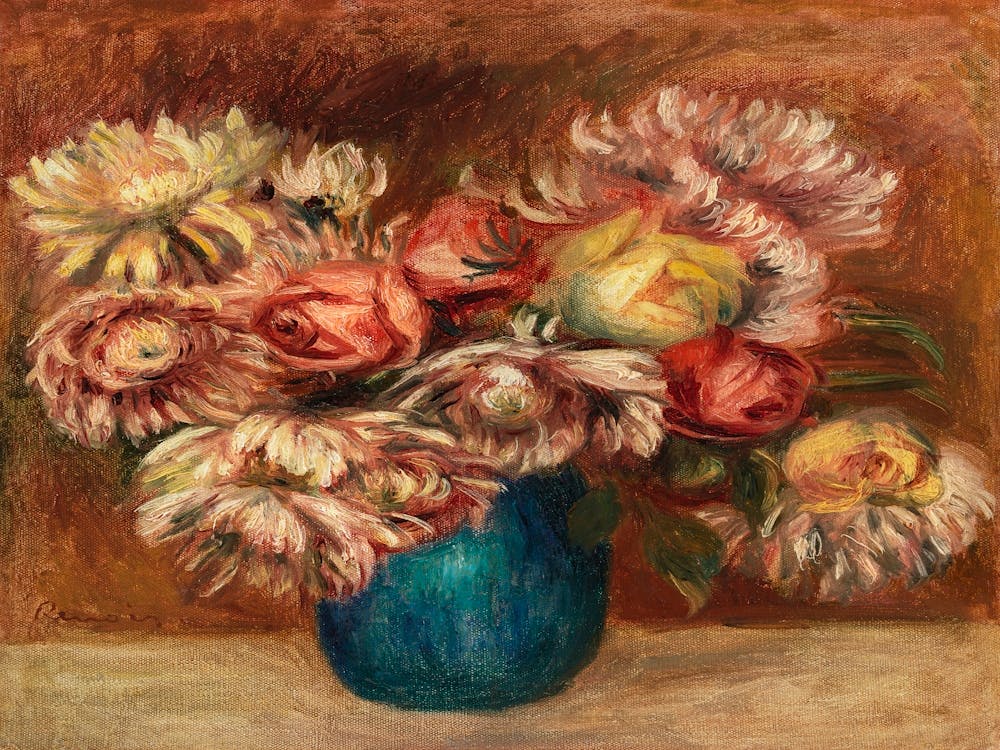Blumen In Einer Grünen Vase, Pierre Auguste Renoir 1