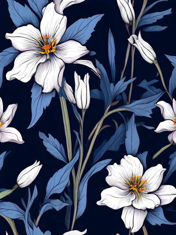 Seamless Pattern With White Flowers