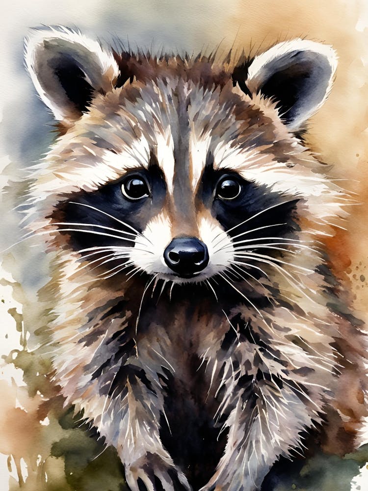Raccoon Watercolor Painting