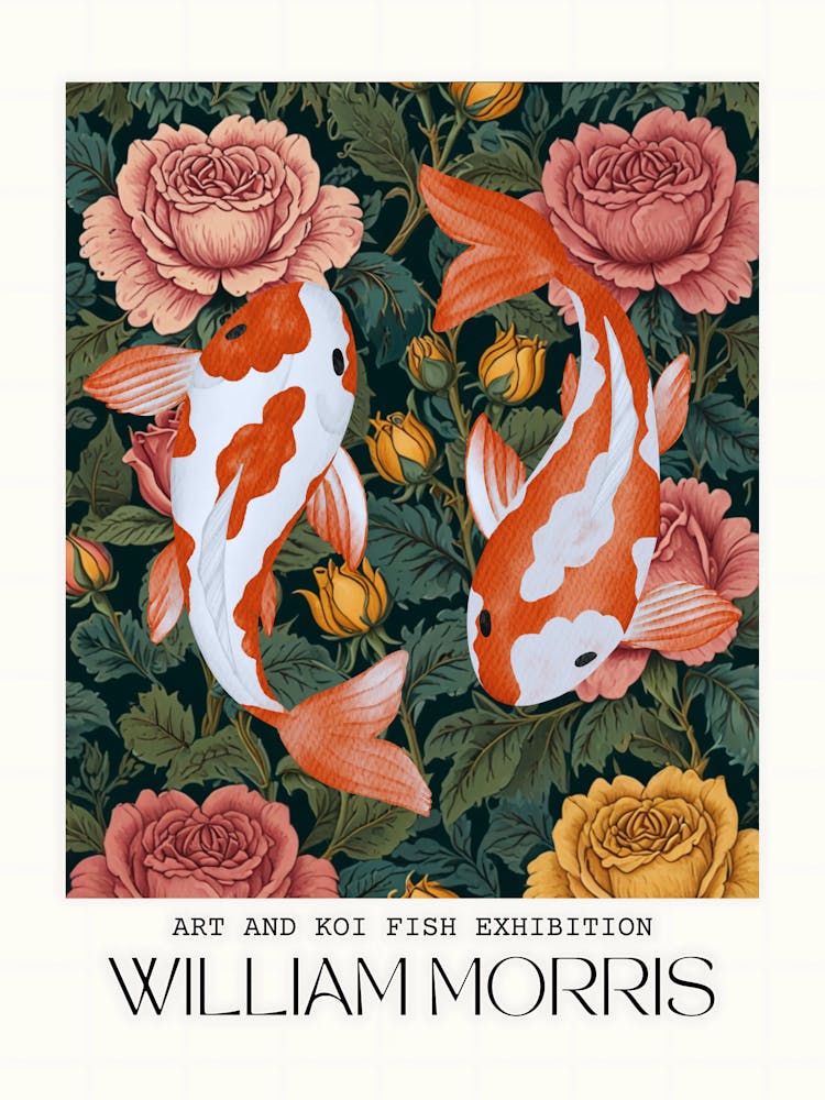 William Morris Red White Koi Fish